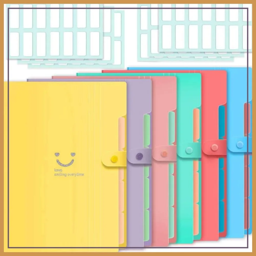 

6 Pcs Expanding File Folder with 5 Pockets, A4 Plastic Organizer & 168 Labels for Office School Teacher