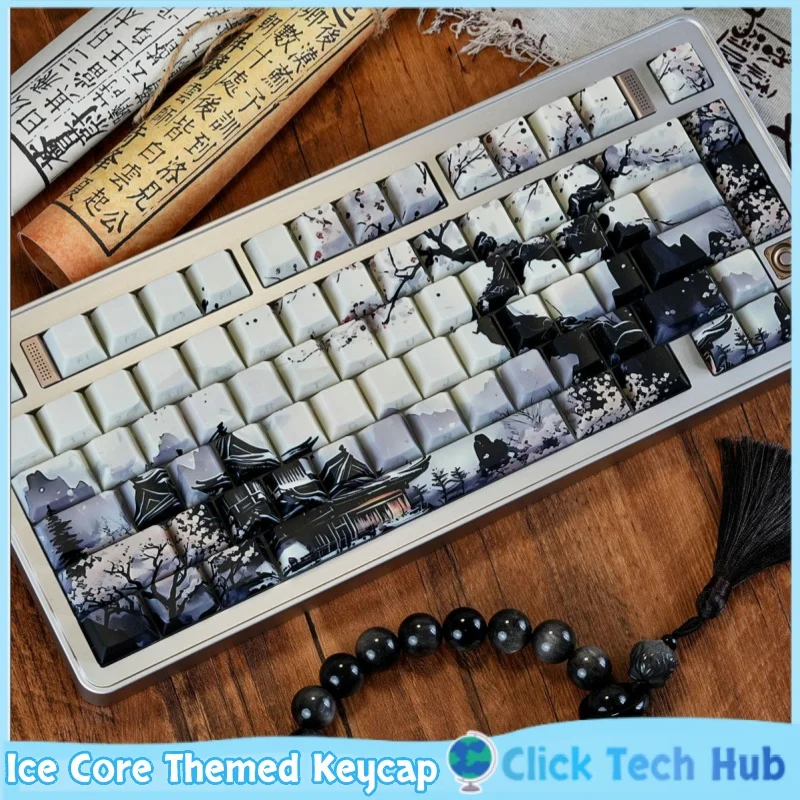 

Ice Flower Stamen Keycap 130 Keys Cherry Height Side Engraved Translucent Pbt Thermal Sublimation Mechanical Keyboard Keycaps