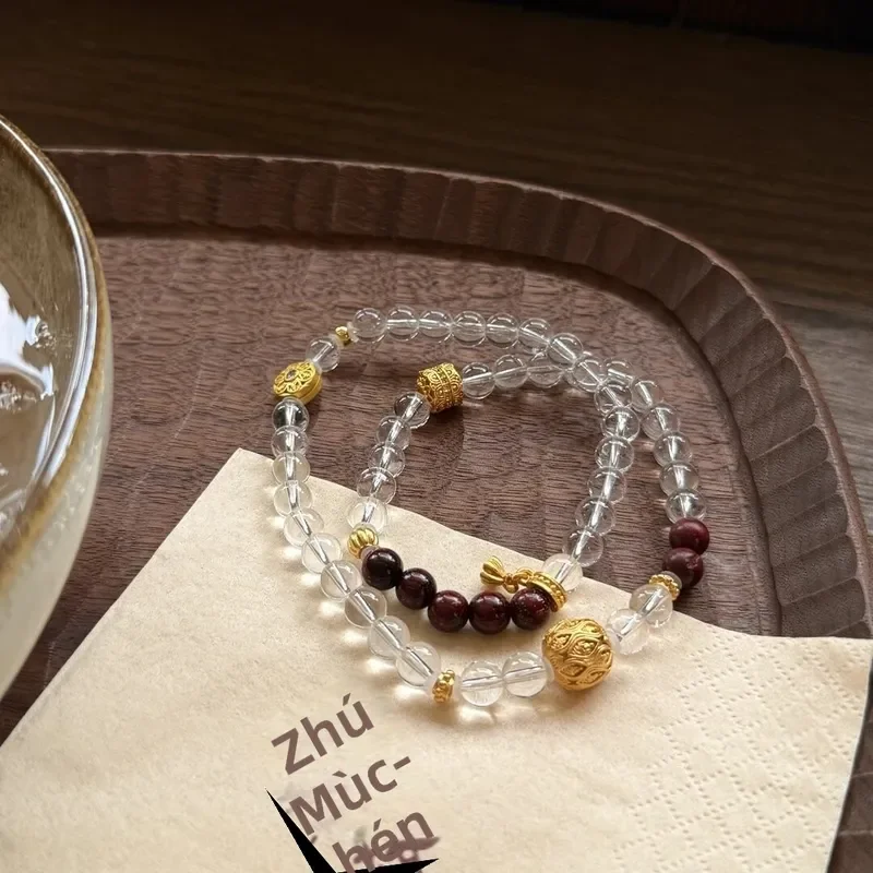 Crystal wing copper flower blooming Buddha bracelet jewelry stacked white crystal double ring bracelet niche exquisite