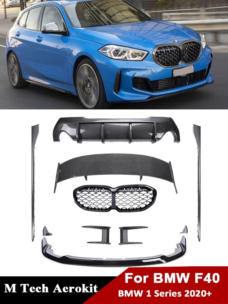 

Комплект для BMW 1 серии F40 2019-2022 M Tech M, эффективный корпус, задний бампер, диффузор, спойлер, глянцевый черный аэродинамический комплект из углеродного волокна