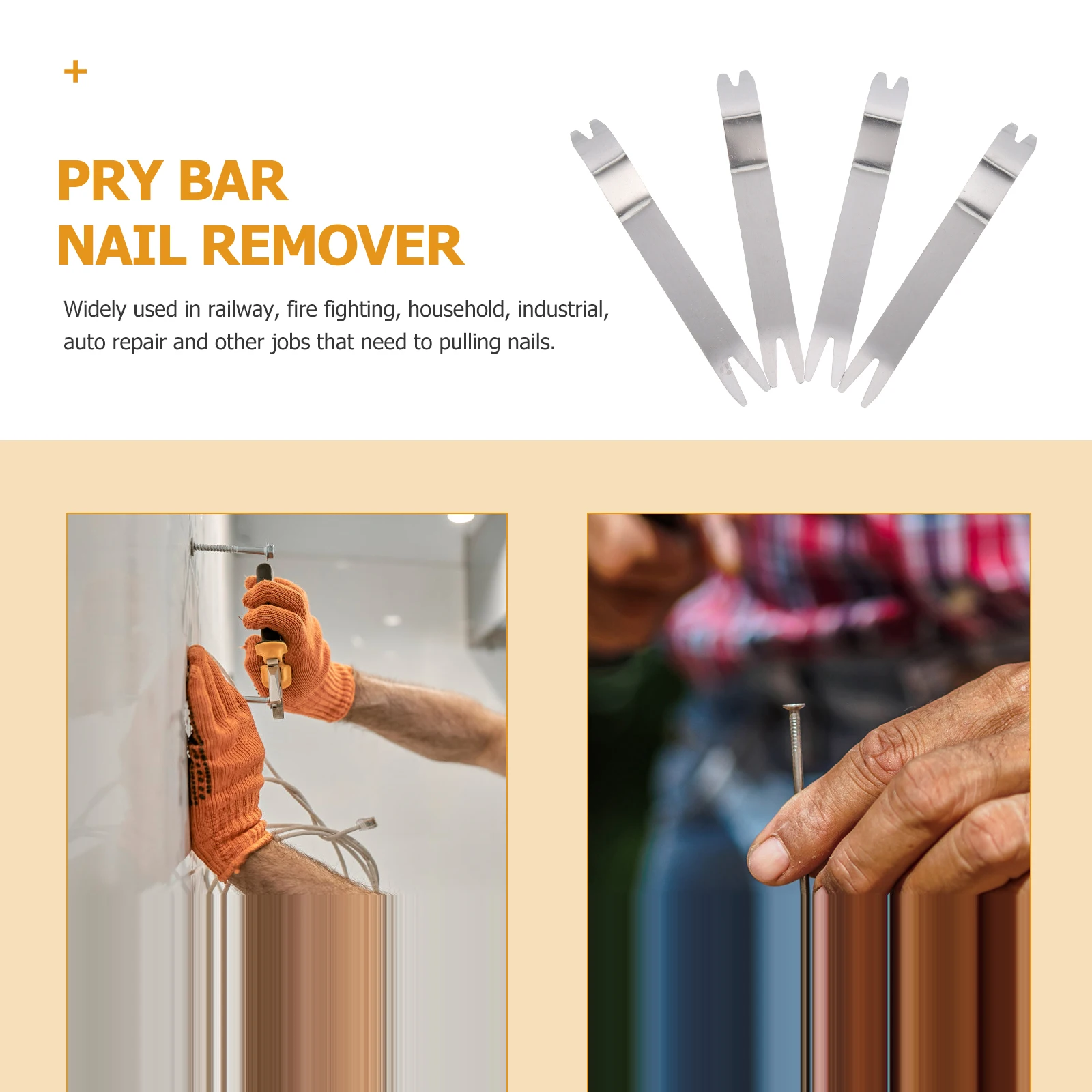 

4pcs Stainless Steel Disassembly Tools Nail Puller Prying Bar Remover Silver Ergonomic Handle Durable Lightweight Double Ended