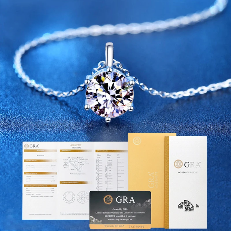 URLOVER 2.0ct 8mm VVS1 D Color Moissanite Necklace 925 Soild Sterling Sliver Chain Fine Jewelry for Woman Wedding Engagement