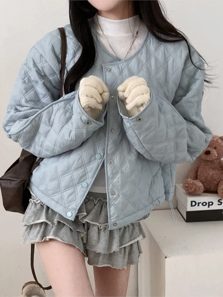 

Осень-зима стеганое хлопковое пальто женское корейское стильное свободное модное милое женское укороченное пальто с длинным рукавом повседневное женское пальто