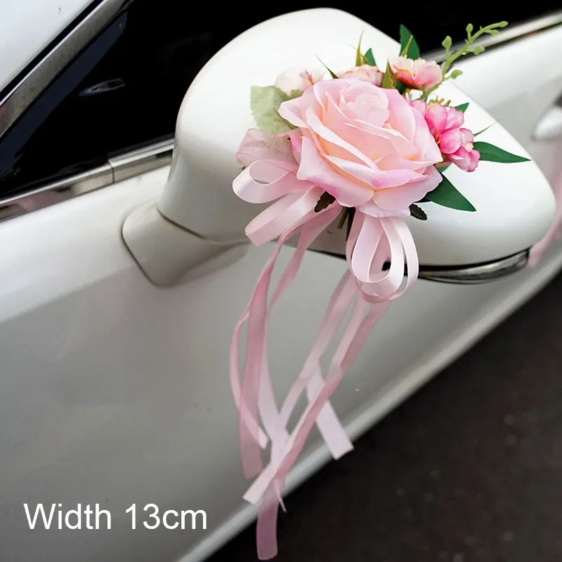 Wedding Car Flower Knot Door Handles Ribbons Silk Artificial Flowers Rearview Mirror Decorations Festival Arrangement Supplies