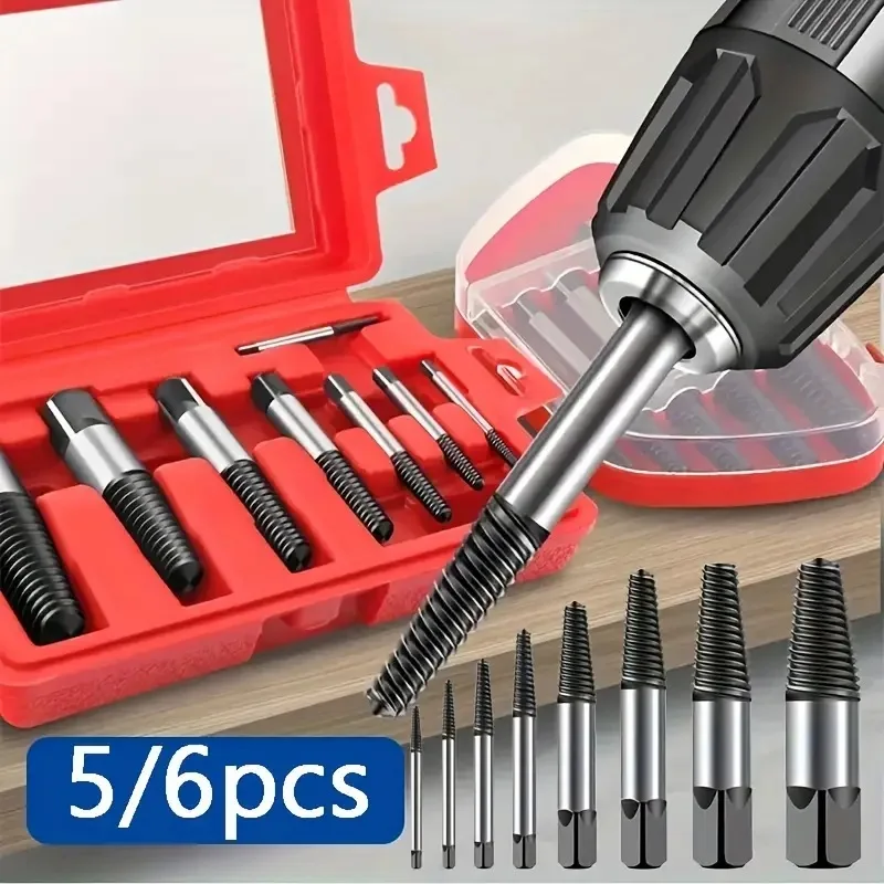 Damaged Broken Screw Remover Extractor Drill Bits 5/6Pcs Steel Durable Easy Out Remover Center Drill Damaged Bolts Remover Tool