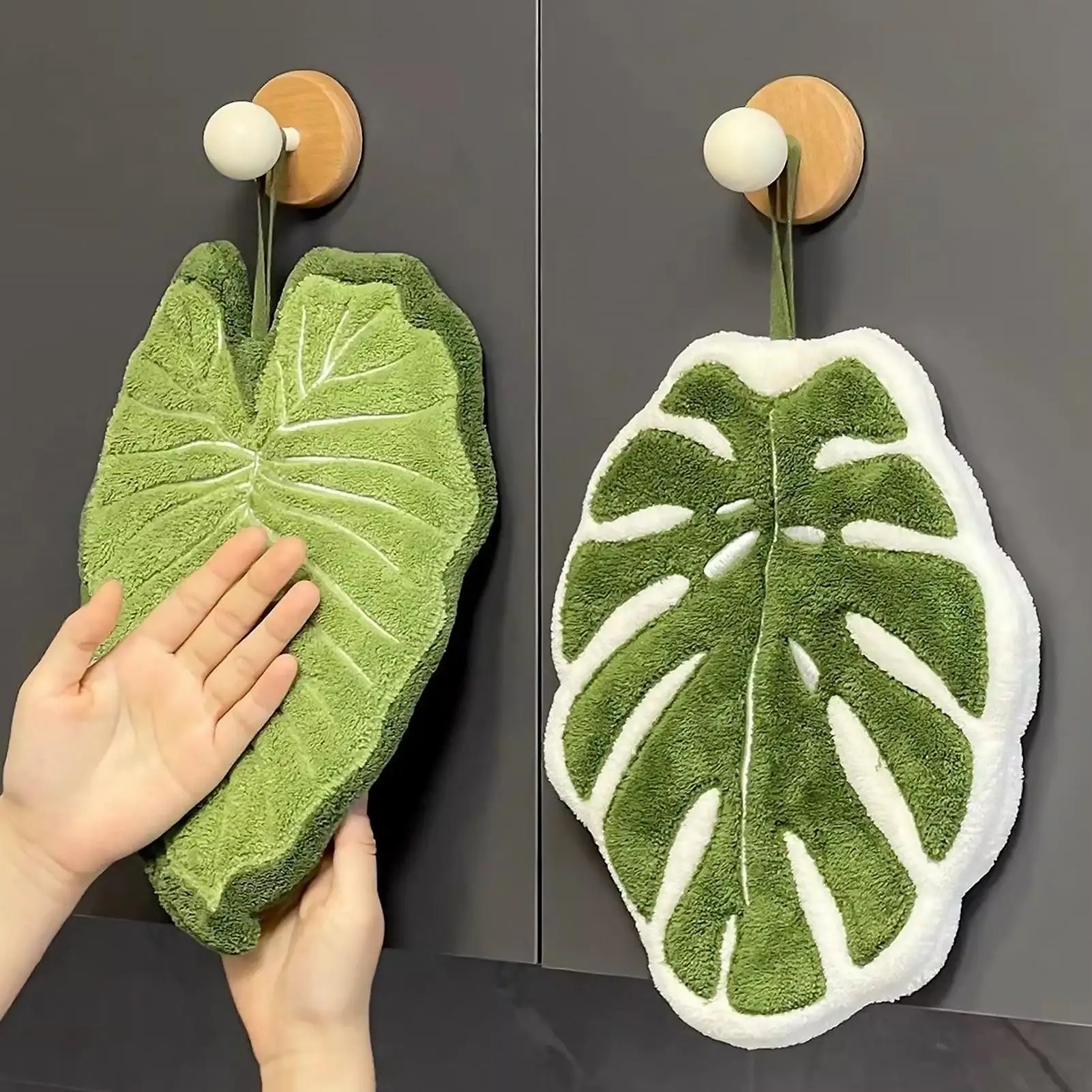 Leaves Hand Towels Absorbent Kitchen Handkerchief  Bathroom Hands Towel Wall Hanging Kitchen Towels Kitchen Accessories Decor