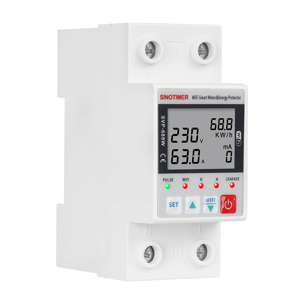 63A 110V 220V Smartlife WIFI Energy Meter Kwh Metering switch Timer with Voltage Current and Leakage Protection TUYA