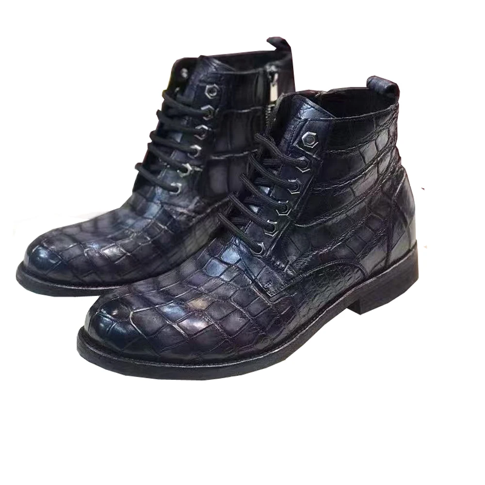 

Новые мужские ботинки из крокодиловой кожи, цветная отделка, для встреч, свадеб, модные ботинки, офисная обувь, деловые туфли.