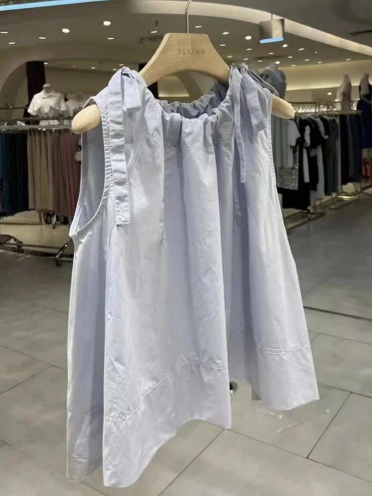 

Loose Blue Svel Vest Women's Summer 2025 New Sle Bow Tie Doll irt Top Trendy Outerwear Youthful Small Size