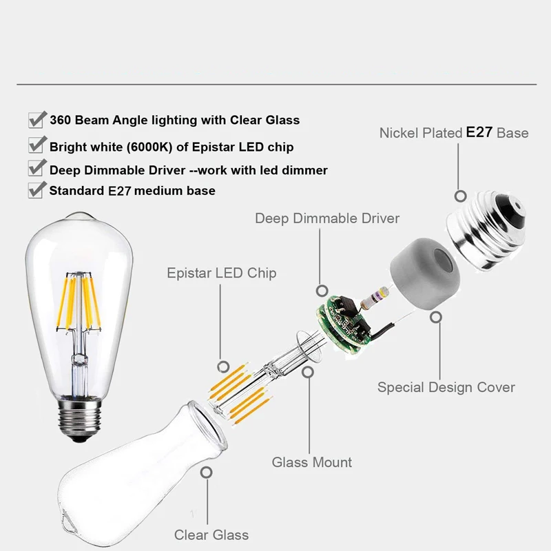 Edison Bulb E27 220V 40W ST64 G80 G95 T10 T45 A19 Retro Ampoule Vintage Incandescent Bulb edison Lamp Filament Light Bulb Decor