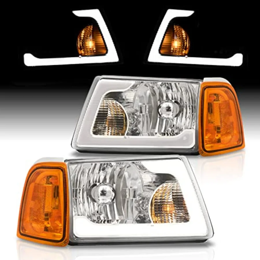 

Комплект светодиодных фар с хромированным корпусом и дневными ходовыми огнями (DRL) с янтарными угловыми сигнальными лампами для бампера пикапа Ranger 2001-2011, прочный