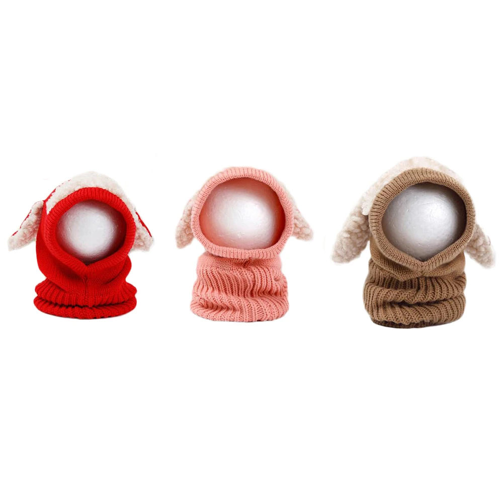 

Winter Baby Kids Dog Design Warm Knitted Woolen Coif Hood Scarf Cap Hat Soft Stretchy Thick Green Material Close To Skin 6-36