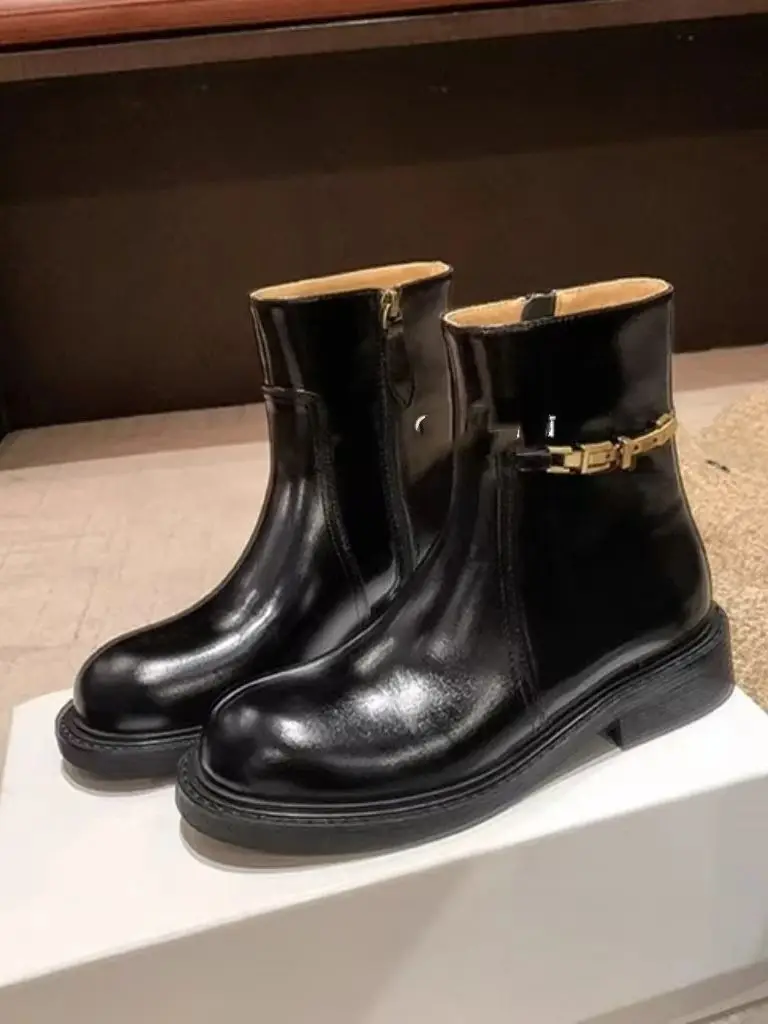 Spring New British Style Women Ankle Boots Fashion Studded Ankle Strap Women Chelsea Boots Black Round Toe Women Boots