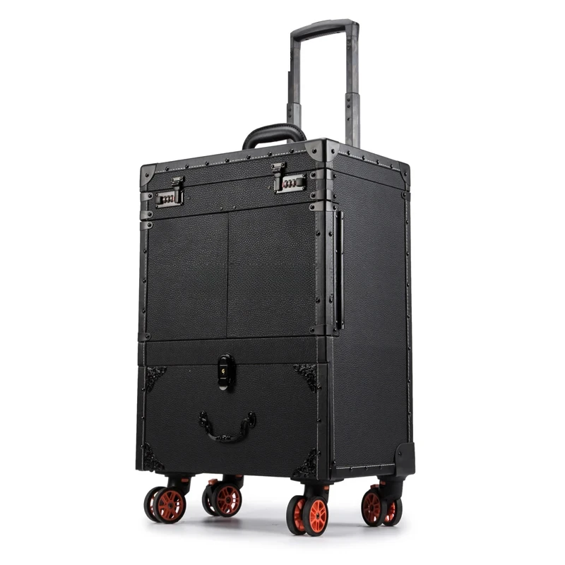 Punk Hairdressing Toolbox Trolley Luggage Bag Nail Black Retro Grandma Salon Drawer Professional Makeup Tool Box Large Suitcase