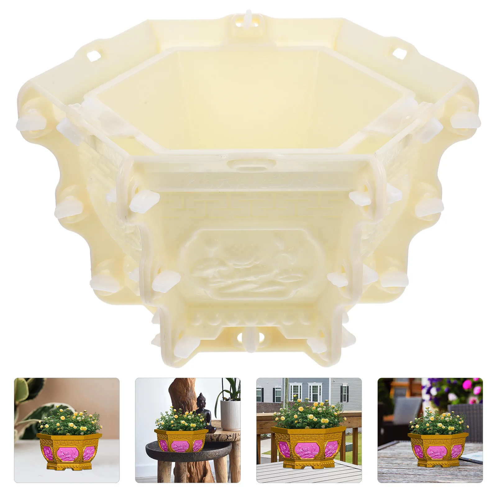 

Hexagonal Flower Pot Mold Six Angle Cement Planter Molds Concrete Casting DIY Reusable Plastic Flowerpot Making Mold