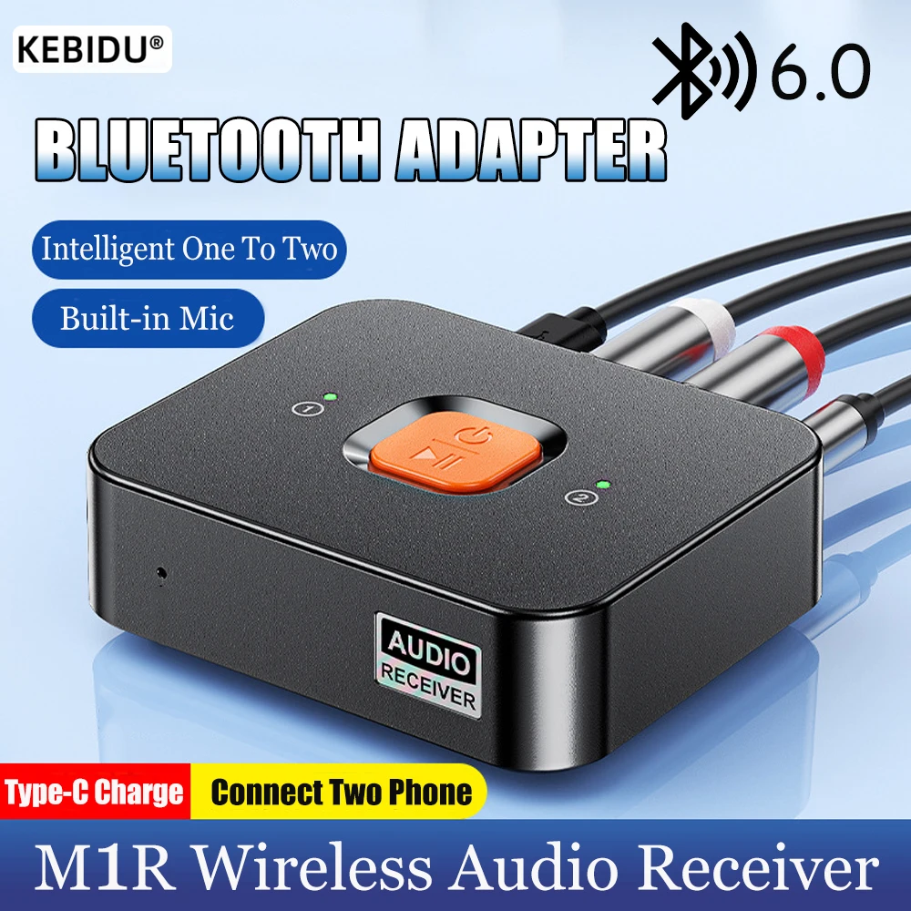 Bluetooth 6.0 receptor 3.5mm aux jack rca adaptador sem fio microfone embutido música estéreo adaptador sem fio para casa alto-falante/amplificador