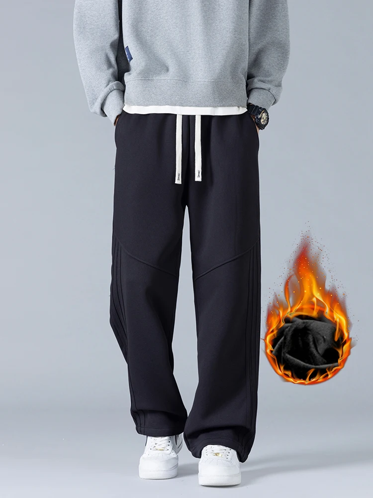 

Повседневные зимние мужские прямые флисовые брюки ​ ​ Свободные толстые теплые модные бархатные брюки с эластичной резинкой на талии, плюшевые спортивные штаны