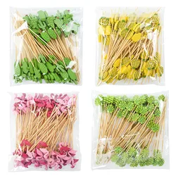 100Pc Hawaii Flamingo Pineapple Disposable Bamboo Food Picks Dessert Fruit Forks For Tropical Beach Birthday Wedding Party Decor