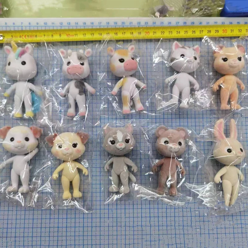 3-50Pcs L Big Head Cute Forest Family Animal Action Figure Rabbit Bear Dog Cat Pony Cow Unicorn Flocked Shaggy Model Toy for Kid