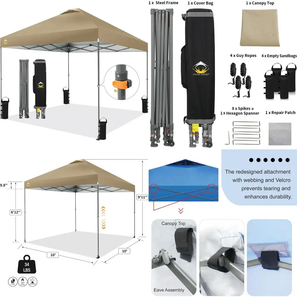 

Adjustable Height Pop Up Canopy 10x10 - One Push Setup Beach Tent for Outdoor Sun Shade - Easy Setup Shade for Events