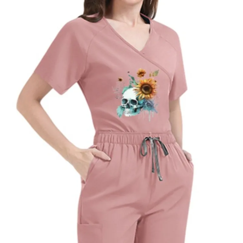 

Костюм медицинский женский с коротким рукавом и завязками на талии, тонкий, быстросохнущий, для салонов красоты, акушерских клиник, униформа медсестры, с возможностью индивидуальной печати