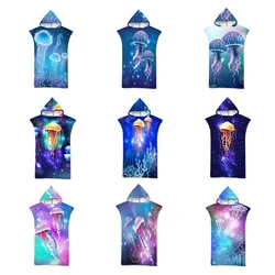 Jelly Fish Bath Beach Towel with Hood Microfiber Soft Hooded Robe Towel Poncho for Swimming Beach Surf Woman Bathrobe Beachwear