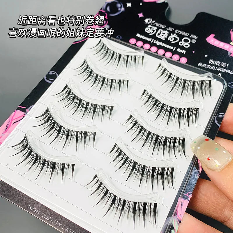 New 5Pairs Natural 3D Lashes Dramatic Fairy Clusters Manga Fake Eyelashes Wholesale Cos Little Devil Eyelash Extension Tool