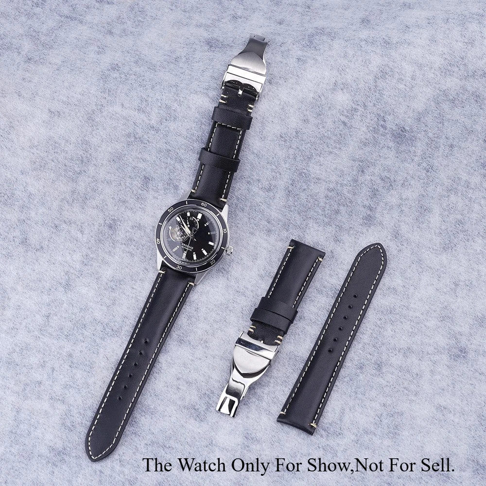 For Rolex Casio Seiko Tudor Black Bay Omega IWC 20mm 22mm Vintage Genuine Leather Watch band Strap  Bracelet With Silver Clasp
