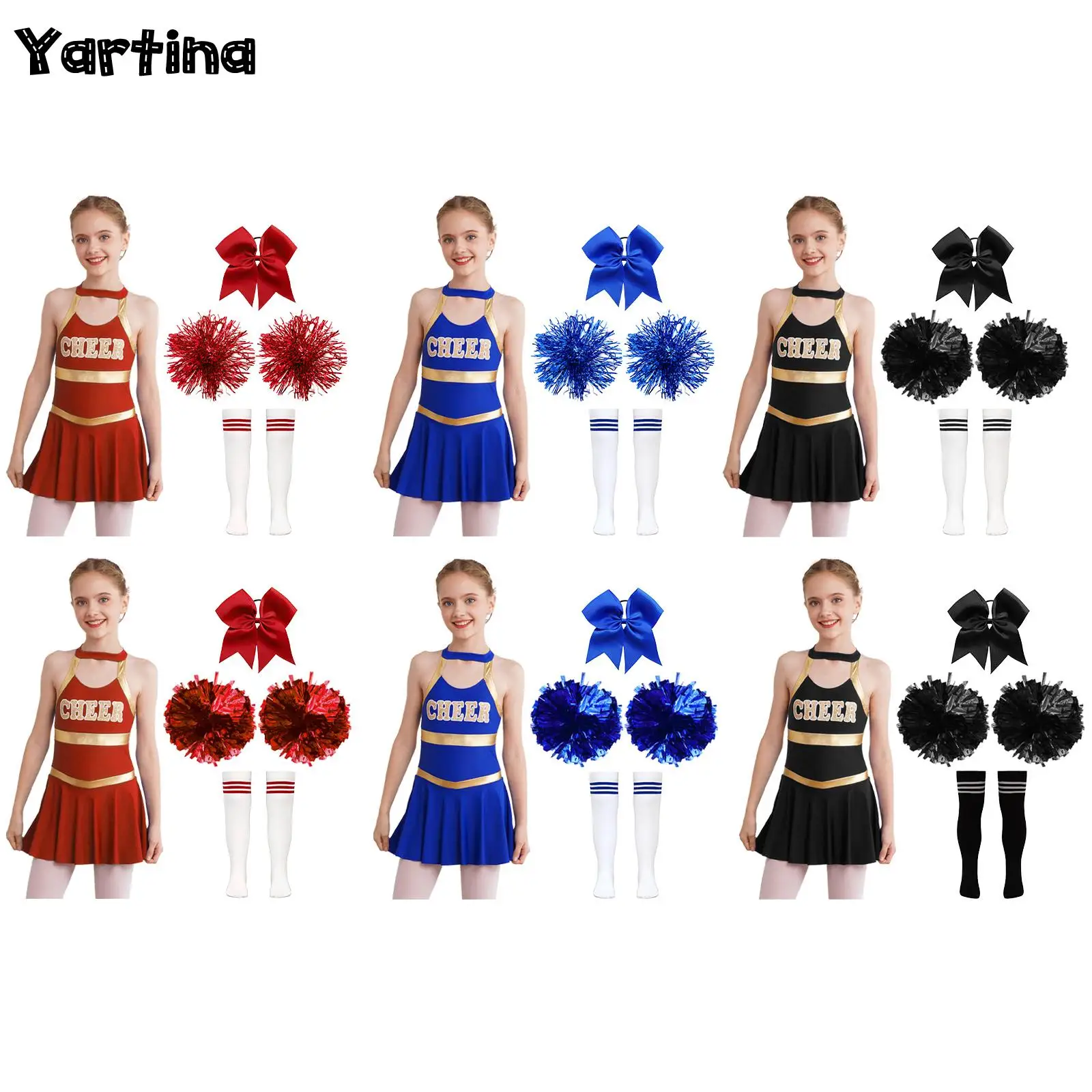 

Kids Girls Cheerleading Dance Outfits Cheerleader Costume Letter Print Crisscross Straps Hollow Back Ballet Leotards Dance Dress