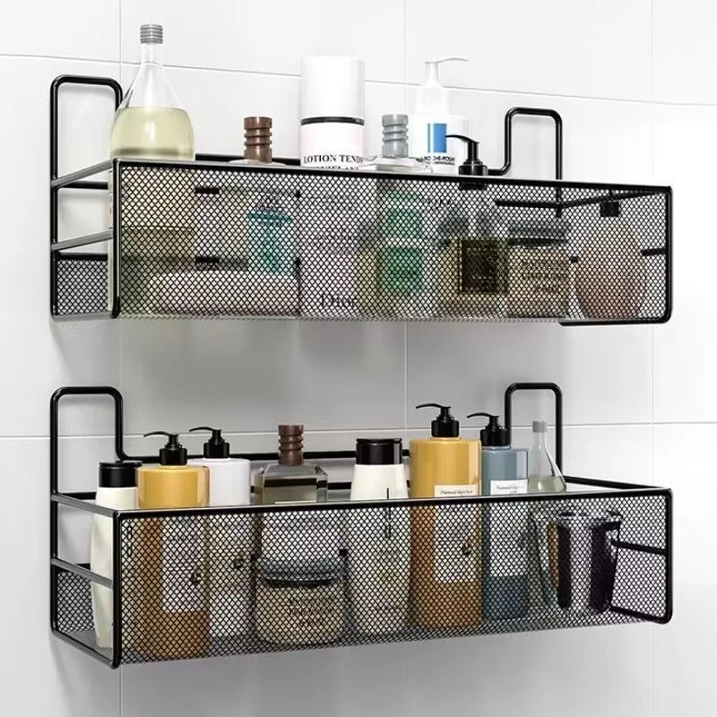 

Wall-mounted Bathroom Shelf Shower Shampoo Rack Organizer Toilet Accessories Holder Kitchen Free Punch Condiment Storage Baskets