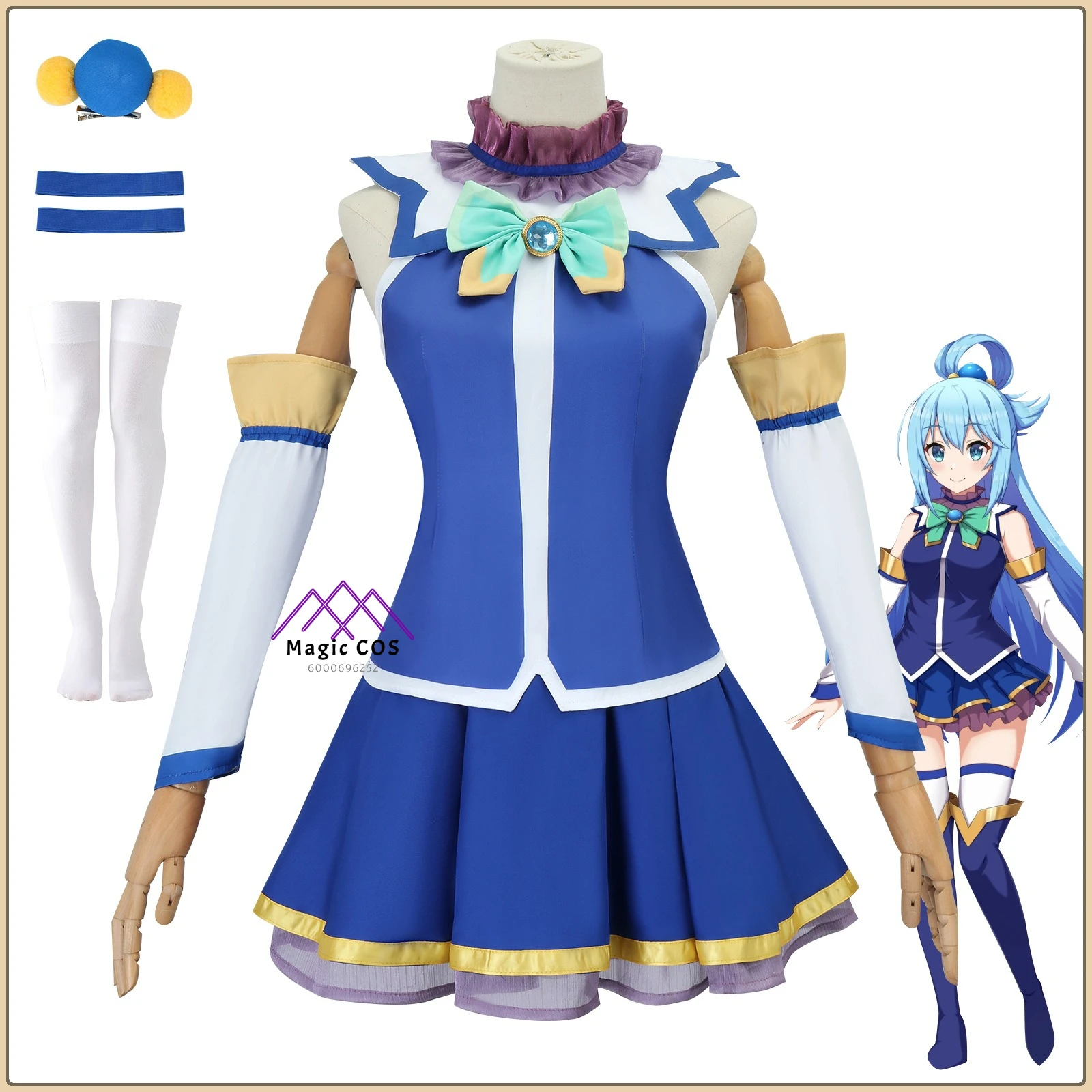 

Anime KonoSuba: God's Blessing on This Wonderful World! Aqua Cosplay Costume Cute Blue Dress Set Full Set Wig Anime Outfit