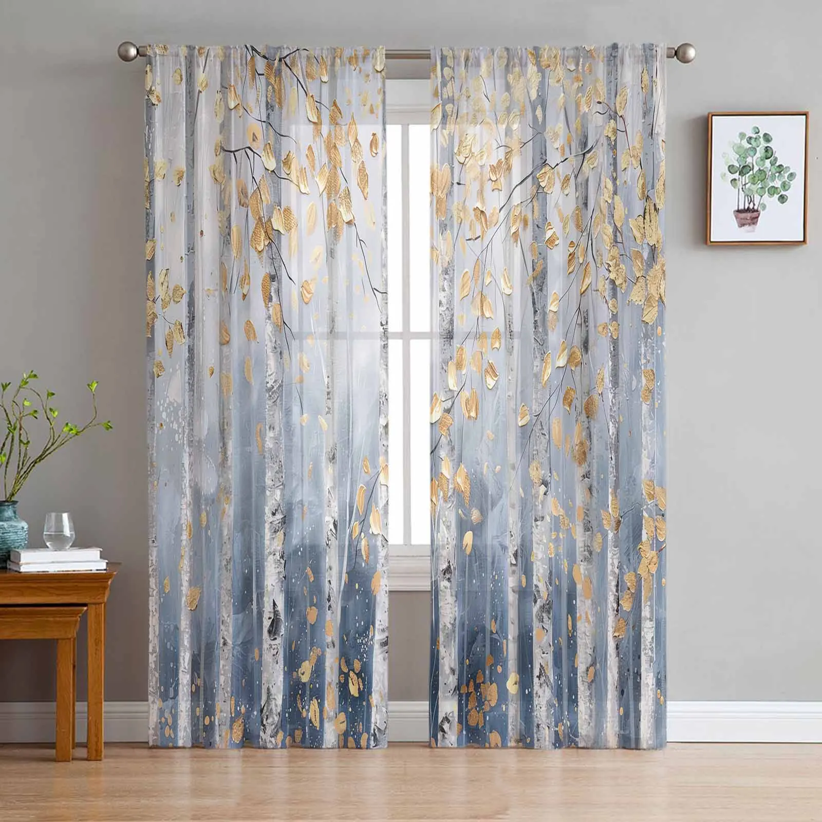 

Impressionism Of Oil Painting Forest Plants Sheer Curtains for Living Room Modern Home Decor Tulle Curtain Bedroom Voile Drapes