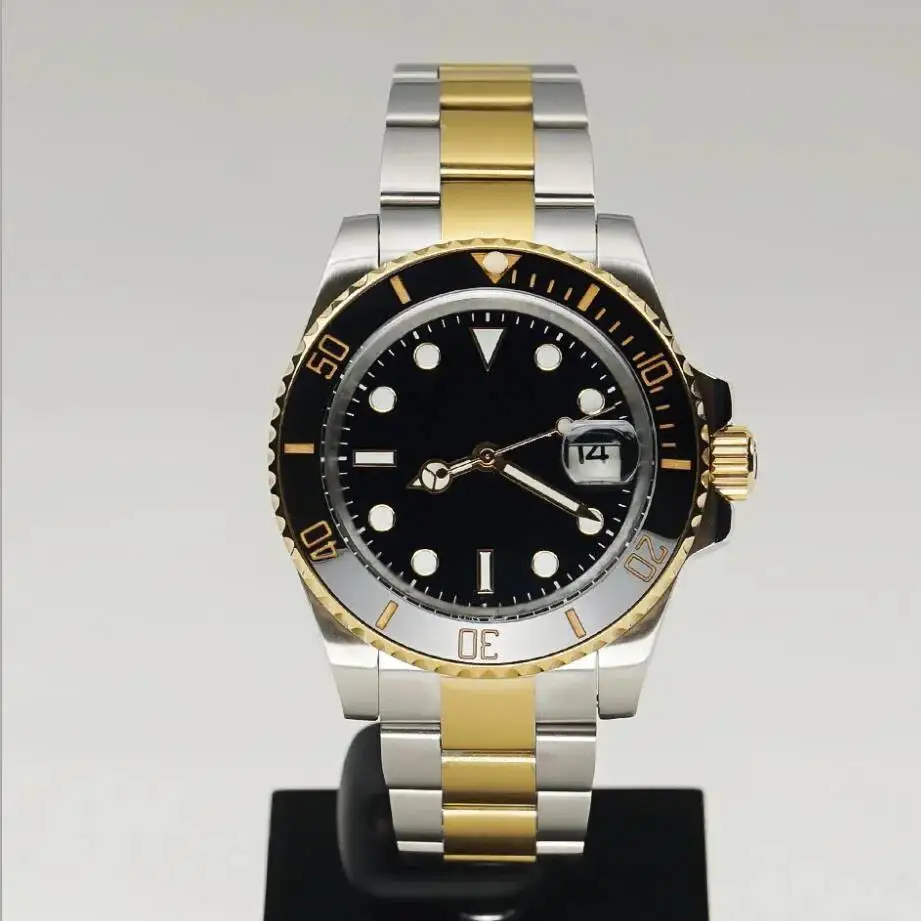 ساعة فاخرة رجل الراقية التلقائية حركة الرياح الذاتية الساعات الميكانيكية الفولاذ المقاوم للصدأ أسود أزرق أخضر السيراميك الحافة 40 مللي متر