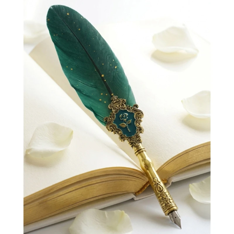 Q6PA Antique Engraved Pen Set Retro Quill Pen With 5 Interchangeable Nibs For Artistic Handwriting Letter Writing