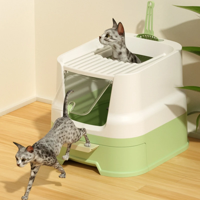 

Curled Tail Cat Litter Box Closed Pet Toilet Drawer Splash-proof Large Deodorant Large Space for Cats Pet Items