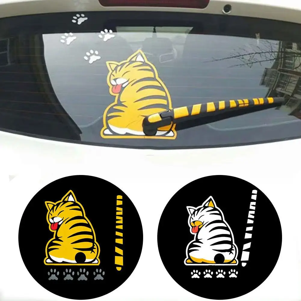 مضحك 3D عاكس القط تتحرك الذيل الكفوف ممسحة السيارة ملصق الزجاج الأمامي ملصقات السيارات للماء مع الذيل المتحرك
