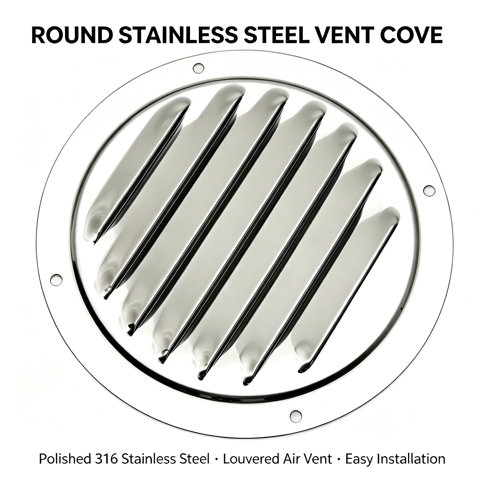 Round 316 Stainless Steel Louvered Vent Cover 4/5 Inch Marine Air Vent Grille Polished Mirror Finish Circular Air Vent