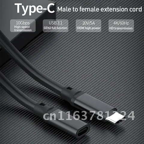 

HD 4K 60Hz PD 5A USB3.1 Type-C Extension Cable 100W USB-C Gen 2 10Gbps Extender Cord For Macbook Nintendo Switch SAMSUNG Laptop