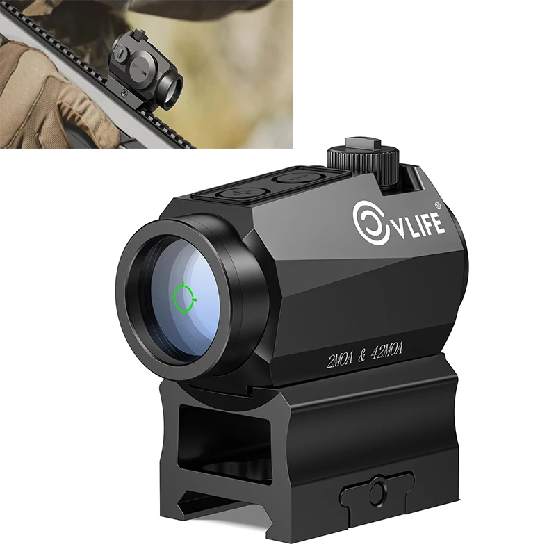 CVLIFE 2 MOA Green Dot Sight 42 MOA نطاق مشاهد عاكس دائري مع ناهض مشترك مطلق وحامل منخفض لـ Picatinny 21 مم