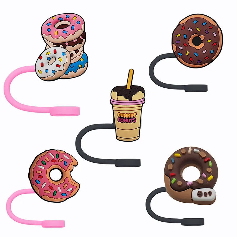 Cute Donut Dessert Straw Cap Topper 8MM Dust-proof Splash Proof Straw Cover Eco-friendly Kitchen Drink Party Travel Gift