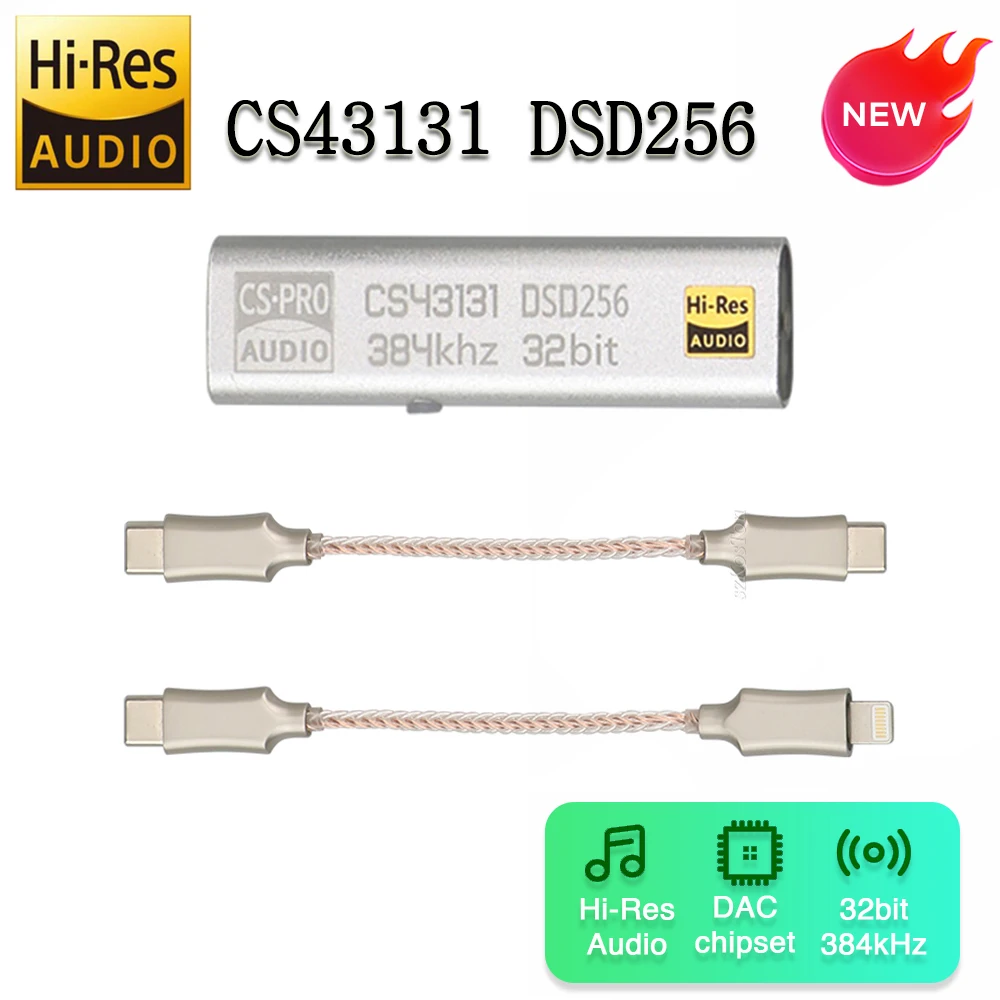 Type C to 3.5MM DAC Headphone Amplifier CS43131 DSD256 Output Audio Interface for iPhone PC HiFi Decoding Audio Adapter Chip Amp