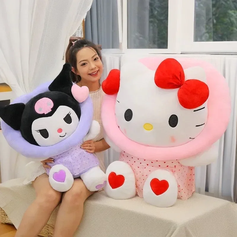40-70 cm Kawaii Sanrio Perzik Hart Kuromi Gevulde Knuffel Cartoon Leuke KT Kat Dutje Kussen Geven Vriendin kerstcadeau
