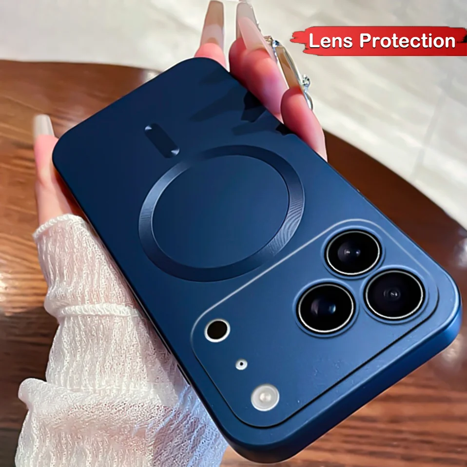 

Роскошный матовый магнитный чехол для телефона iPhone 17 13 12 11 16 Pro Max 15 14 Plus 16E 17 Air для Magsafe Charge Lens Protector Cover