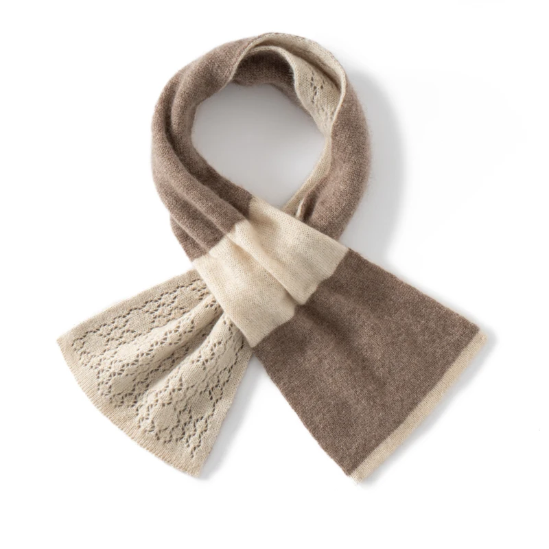 Women's 100% Cashmere Scarf Color-Blocked Perforated Pearl Winter Neck Protection 3-Color Patchwork Cross Couple's Accessory