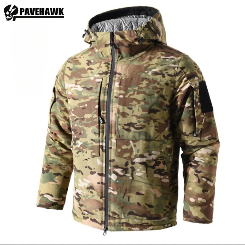 Camouflage Tooling Mens Hooded Parkas Thickened Winter Durable Multiple Pockets Outdoors Working Cotton Jackets Warm Windbreaker