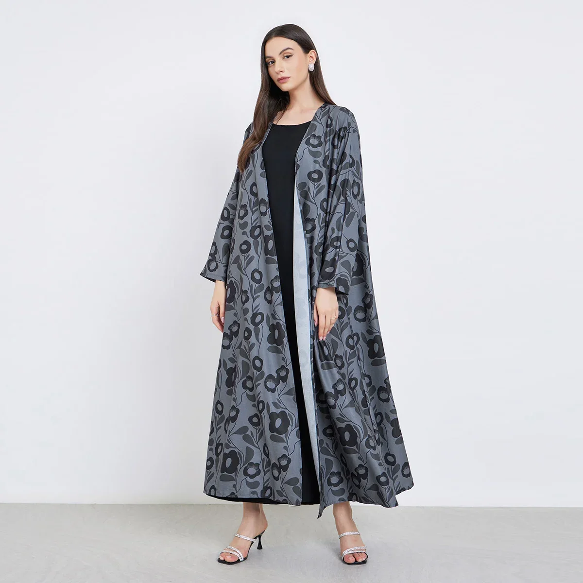 

Middle-East Full Sleeve Loose Abaya Women Printed Open Front Abayas Casual Kaftans Jilbabs Islamic Maxi Dresses Ethnic Clothing