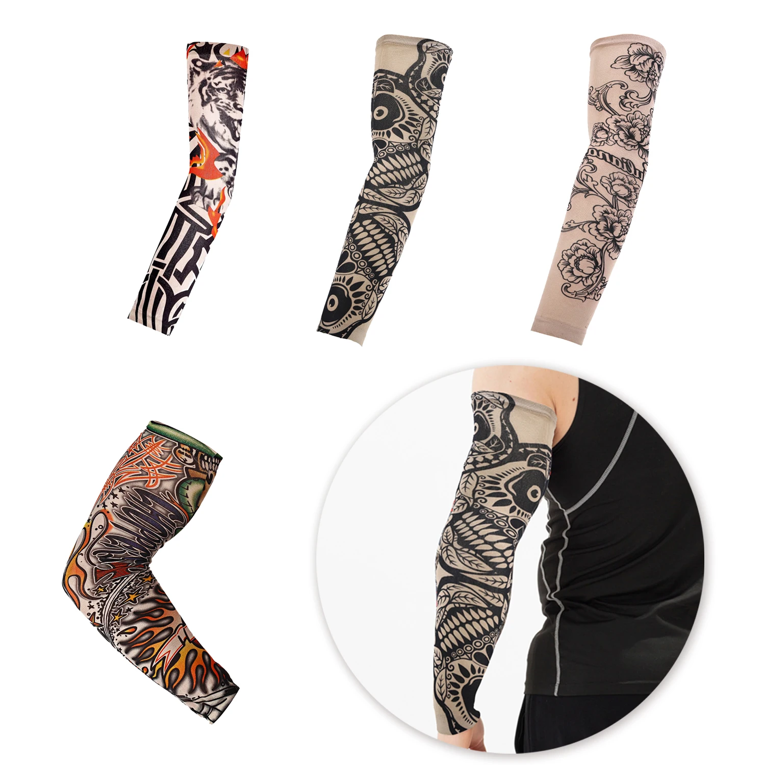 1Pc Sportswear New Outdoor Sport Summer Cooling UV Protection Flower Arm Sleeves Arm Cover Tattoo Arm Sleeves Sun Protection