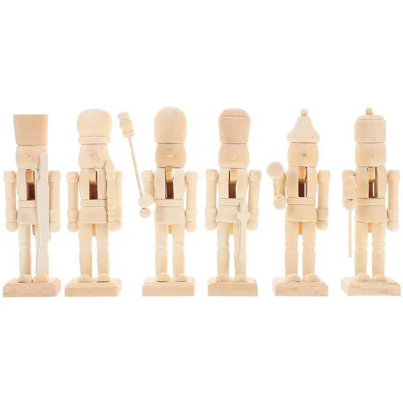 

6Pcs 12cm Blank Wooden Nutcracker DIY Christmas Soldier Figurines (Random Style)