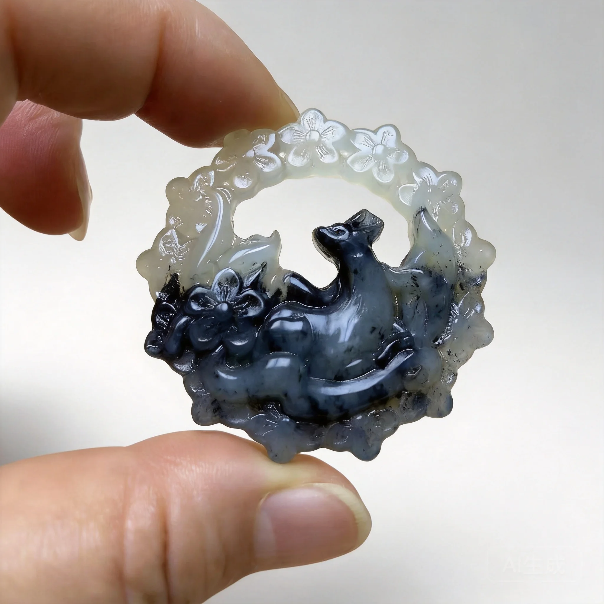Chinese Style Natural Xiuyu Jade Lucky Deer Pendant Hollow Carved Flower Wreath Amulet Fortune Blessing Good Luck Peace Jewelry