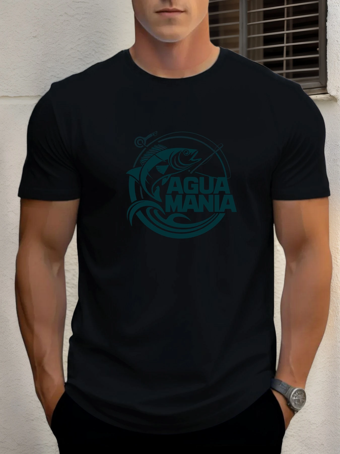 

Men's cotton T-shirt, summer round neck short sleeves, AGUA MANIA printed breathable street clothing fashion cool T-shirt